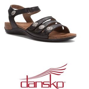 Dansko Jess Sandals Black Leather Adjustable Strappy Caged Comfort Shoe 38 7.5-8